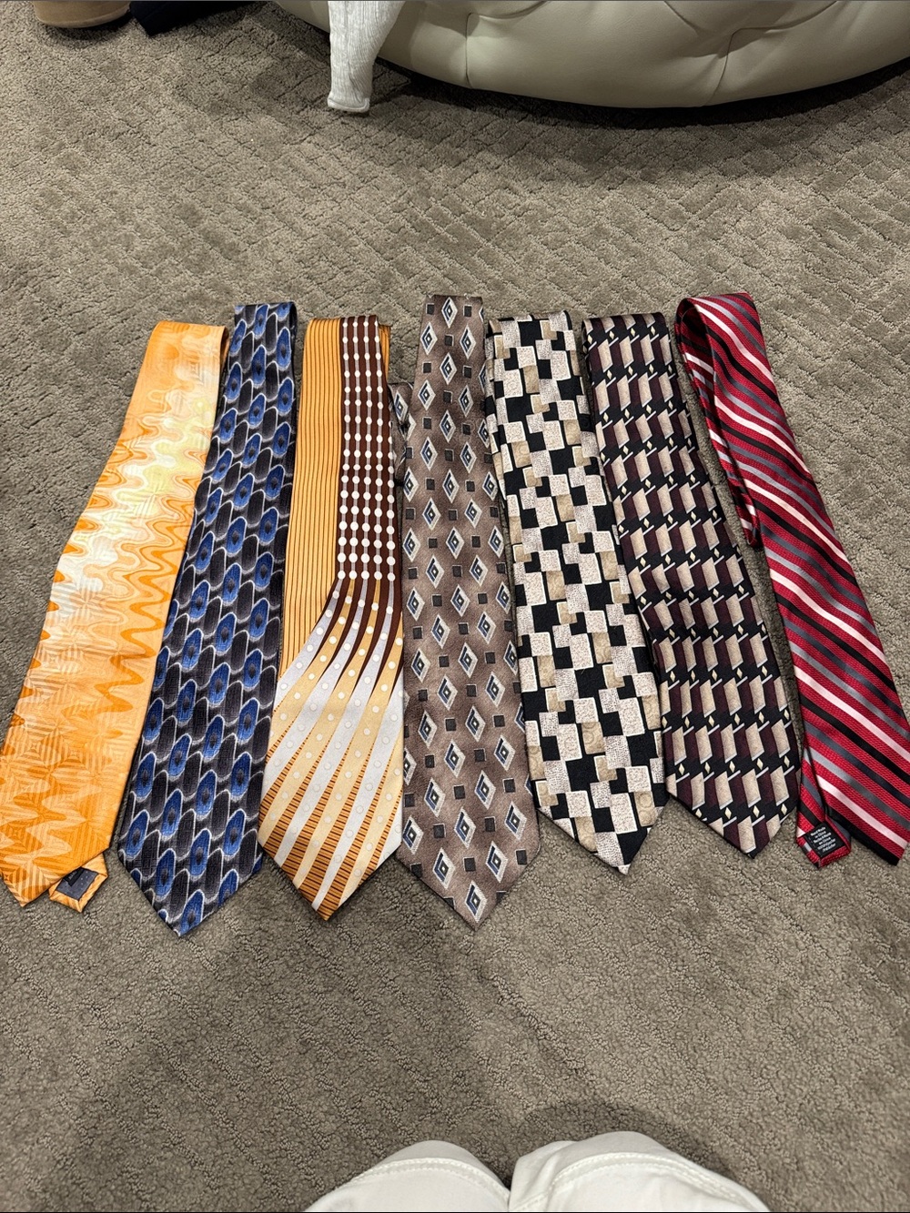 Men's Assorted Patterned Silk Ties in Orange, Blue, Brown, Black & Red